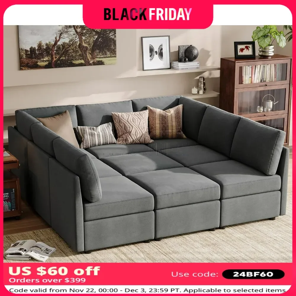 Sleeper Sofa, Modular Couch with Memory Foam, Storage Under Each Seat, 7-Seat Sectional Couch with 2 Ottomans
Sleeper Sofa, Modular Couch with Memory Foam, Storage Under Each Seat, 7-Seat Sectional Couch with 2 Ottomans