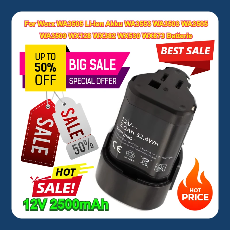 12V 2500mAh For Worx WA3505 Li-Ion Akku WA3553 WA3503 WA3505 WA3509 WX128 WX382 WX530 WX673 Batterie
12V 2500mAh For Worx WA3505 Li-Ion Akku WA3553 WA3503 WA3505 WA3509 WX128 WX382 WX530 WX673 Batterie