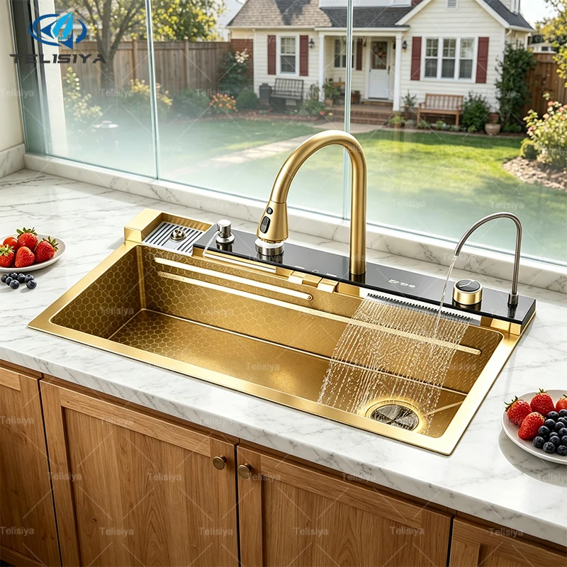 Gold Stainless Steel Kitchen Sink Scratch Wear Resistant Household Wash Dish Basin With Digital Display Large Single Slot
Gold Stainless Steel Kitchen Sink Scratch Wear Resistant Household Wash Dish Basin With Digital Display Large Single Slot