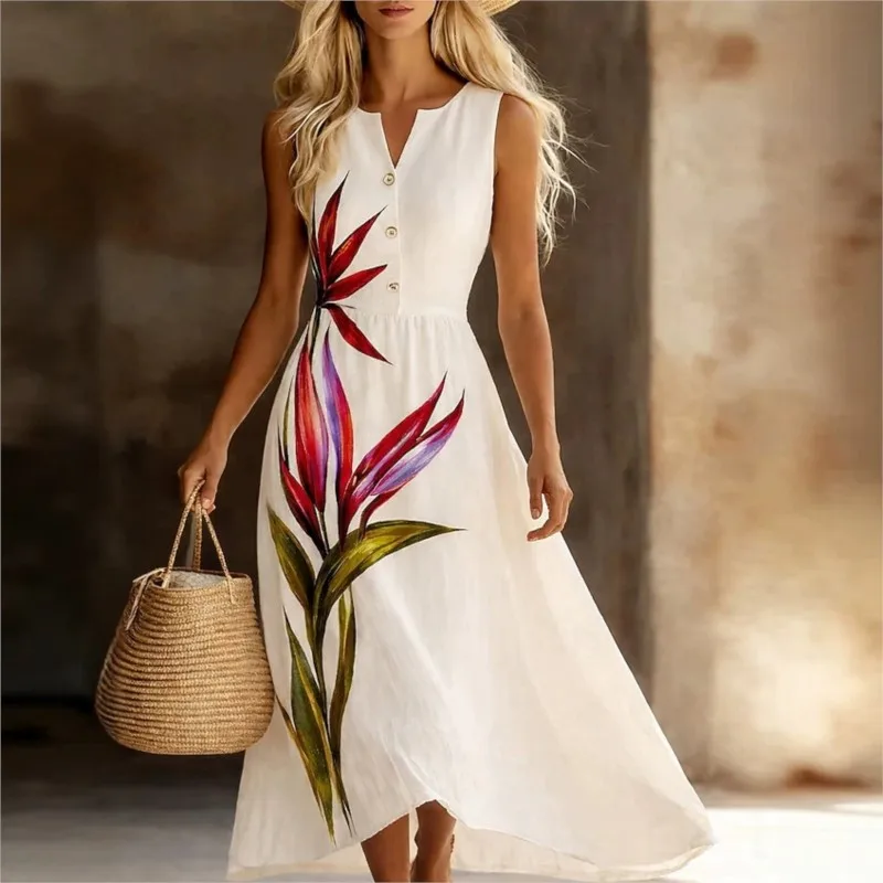 Woman's Elegant Sleeveless Dress Y2k Summer Simple Style Chic Floral Print Loose Big Hem Dresses Ladies Fashion Office Vestidos
Woman's Elegant Sleeveless Dress Y2k Summer Simple Style Chic Floral Print Loose Big Hem Dresses Ladies Fashion Office Vestidos