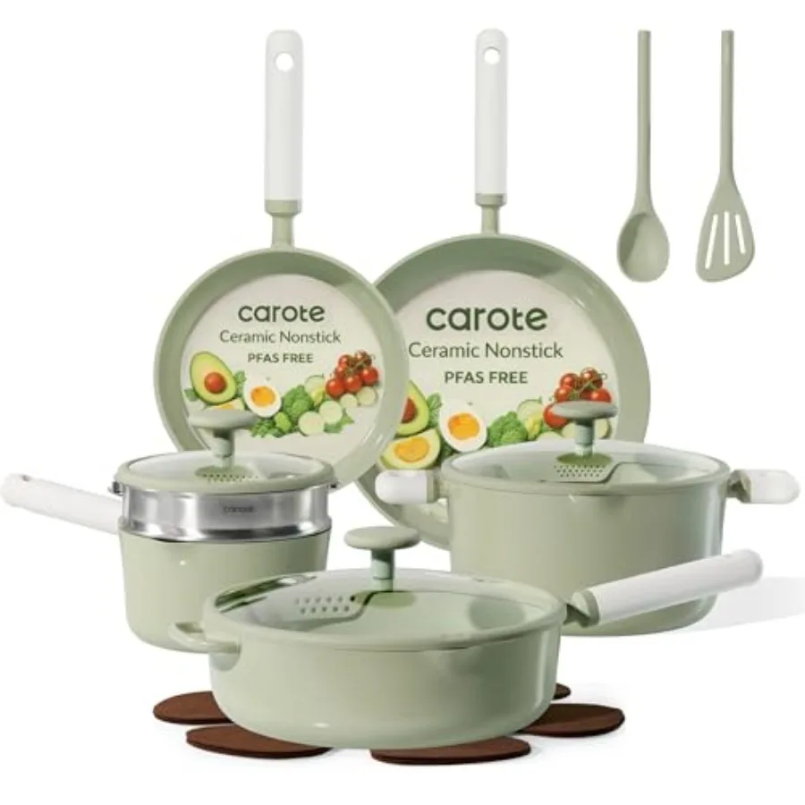 Pots and Pans Set Non stick, 15pcs Ceramic Cookware Set Nonstick Non Toxic Cookware, Dishwasher, RV/Camping Cookware Set
Pots and Pans Set Non stick, 15pcs Ceramic Cookware Set Nonstick Non Toxic Cookware, Dishwasher, RV/Camping Cookware Set