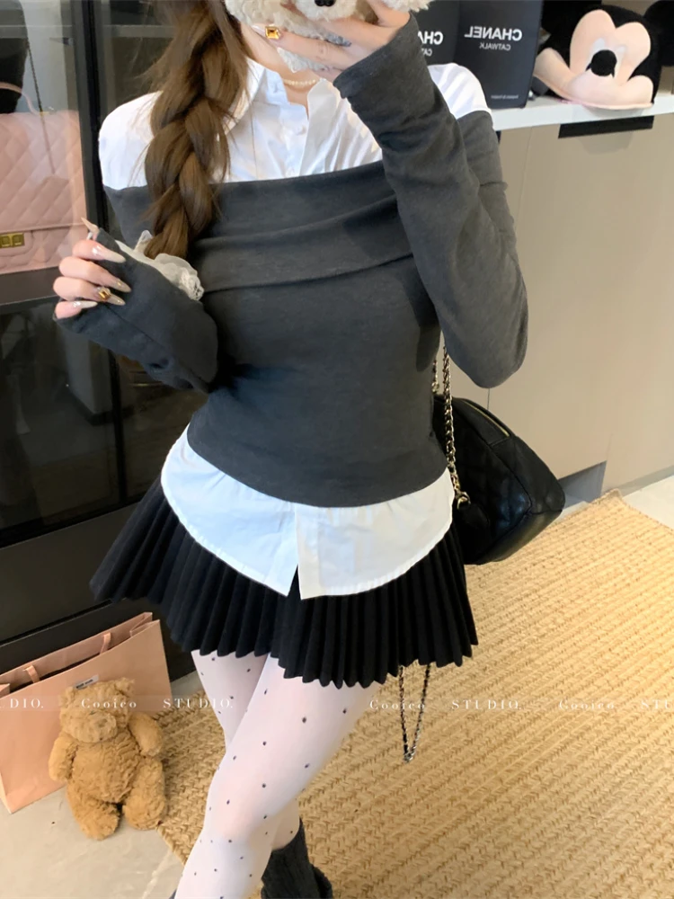 Hotsweet поддельные футболки из двух предметов для женщин, повседневные тонкие универсальные топы с длинными рукавами, корейские модные лоскутные шикарные футболки, уличная одежда
Hotsweet поддельные футболки из двух предметов для женщин, повседневные тонкие универсальные топы с длинными рукавами, корейские модные лоскутные шикарные футболки, уличная одежда