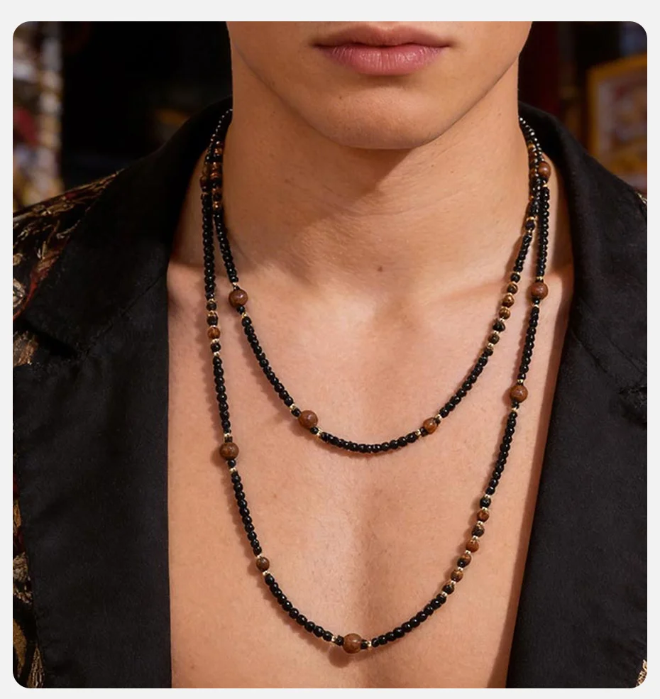 Vnox Stainless Steel Black Onyx Tiger Eye Beaded Necklaces Double Layer Long Chain Necklace Trendy Jewelry Gift for Men Women
Vnox Stainless Steel Black Onyx Tiger Eye Beaded Necklaces Double Layer Long Chain Necklace Trendy Jewelry Gift for Men Women