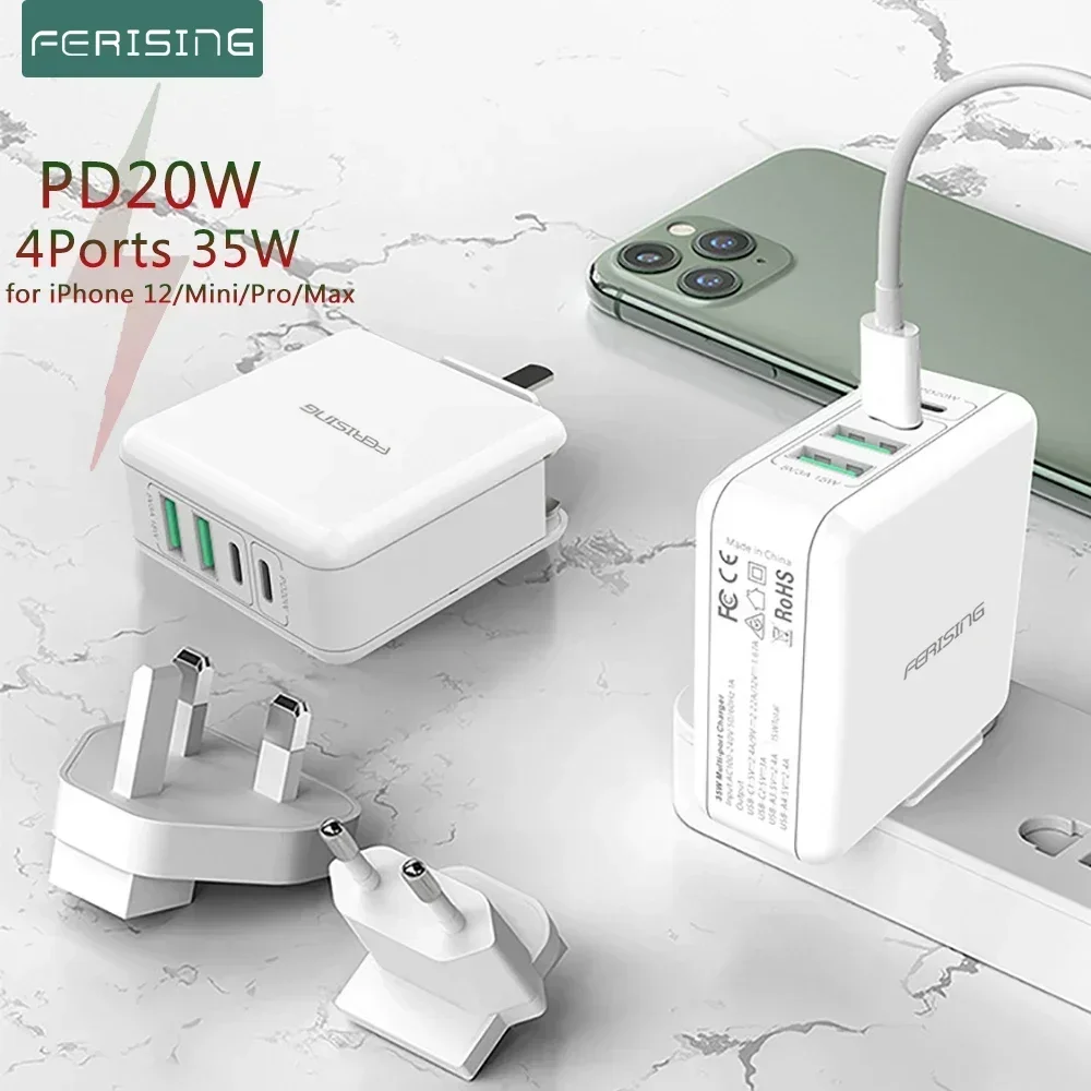 FERISING 35W 4 Ports Quick Charge PD USB Type C Fast Charger for iPhone 15 16 Pro Max Xiaomi Huawei 35W Charging adapter
FERISING 35W 4 Ports Quick Charge PD USB Type C Fast Charger for iPhone 15 16 Pro Max Xiaomi Huawei 35W Charging adapter