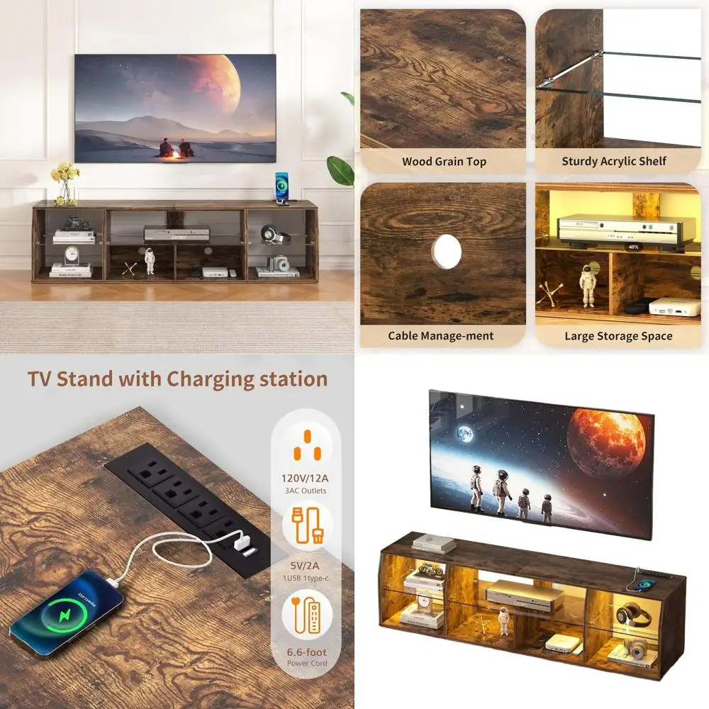 Тумба под телевизор на 65 дюймов со светодиодной подсветкой и розеткой, 7-уровневый игровой центр, шкаф для хранения в индустриальном стиле для гостиных, винтажный коричневый цвет
Тумба под телевизор на 65 дюймов со светодиодной подсветкой и розеткой, 7-уровневый игровой центр, шкаф для хранения в индустриальном стиле для гостиных, винтажный коричневый цвет