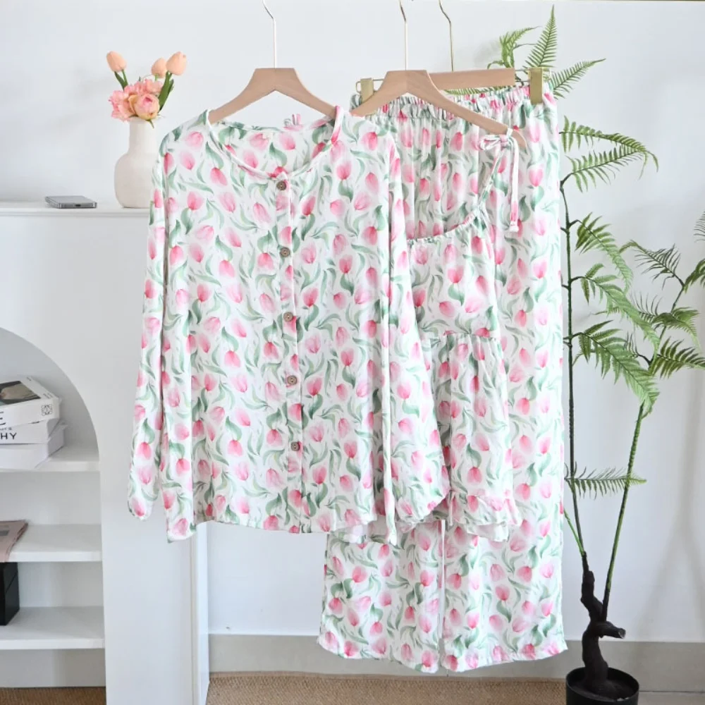 Autumn New Floral Night Wear Pajamas Womens Pyjamas Loose 3 Pieces Home Suit Sleepwear Trousers Sets Female Underwear
Autumn New Floral Night Wear Pajamas Womens Pyjamas Loose 3 Pieces Home Suit Sleepwear Trousers Sets Female Underwear