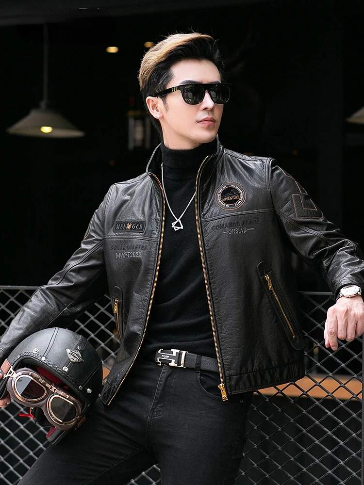 2022 New Men's Genuine Leather Jacket Handsome Young Man Motorcycle Clothing Top Layer Short Cowhide Fashionable Black Coats
2022 New Men's Genuine Leather Jacket Handsome Young Man Motorcycle Clothing Top Layer Short Cowhide Fashionable Black Coats