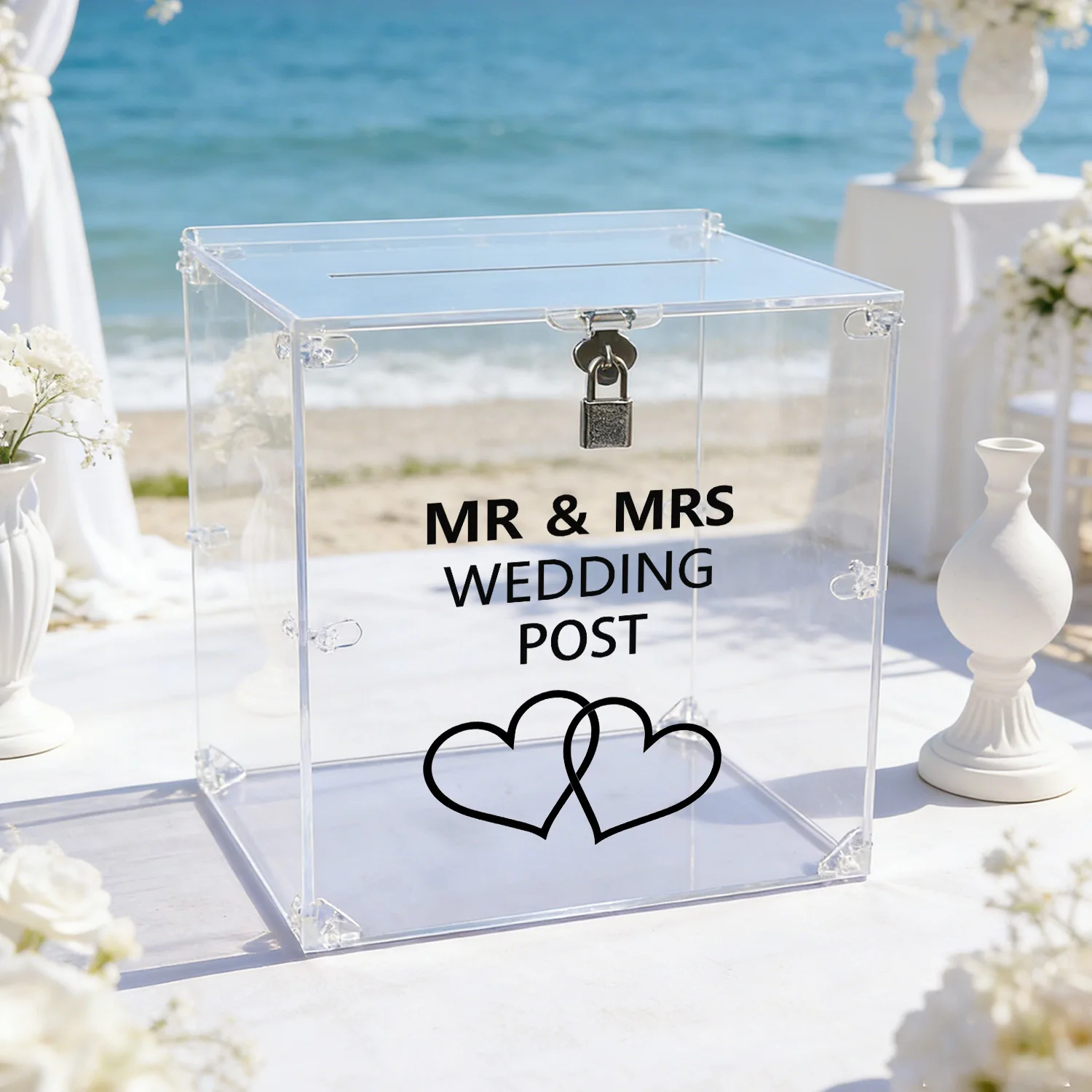 Acrylic Wedding Card Boxes with Lock, MR & MRS Wedding Post Design, DIY Gift Card Boxes for Wedding Reception, Graduation
Acrylic Wedding Card Boxes with Lock, MR & MRS Wedding Post Design, DIY Gift Card Boxes for Wedding Reception, Graduation