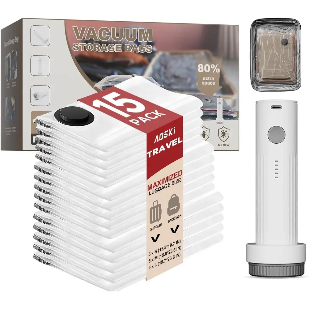 Набор перезаряжаемых вакуумных пакетов из 15 предметов — компактные органайзеры для хранения одежды, идеально подходящие для сезонов, дома и путешествий.
Набор перезаряжаемых вакуумных пакетов из 15 предметов — компактные органайзеры для хранения одежды, идеально подходящие для сезонов, дома и путешествий.