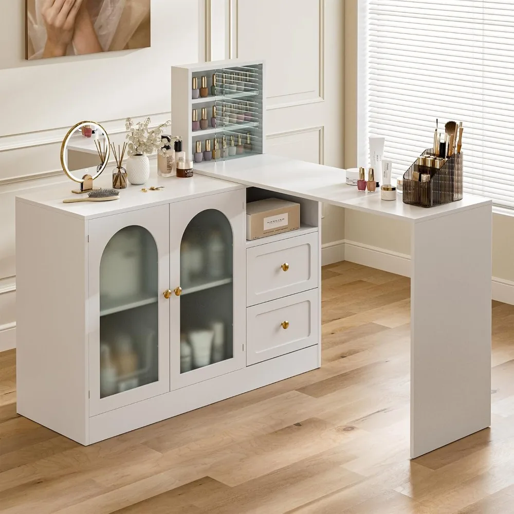 Manicure Table for Nail Tech, Modern L-Shaped Nail Desk Station with Cabinet and 2 Drawers, Beauty Salon Workstation Decor with
Manicure Table for Nail Tech, Modern L-Shaped Nail Desk Station with Cabinet and 2 Drawers, Beauty Salon Workstation Decor with