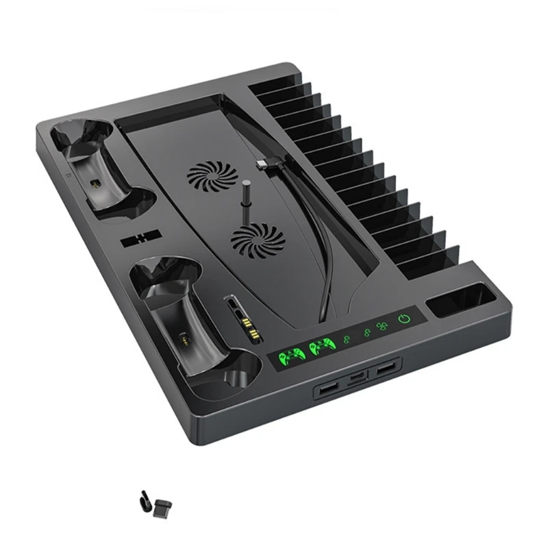 Consoles Stand With Cooling Fan, Double Controller Headphone Holder, 15Game Disc Storage Slot for P5 Consoles
Consoles Stand With Cooling Fan, Double Controller Headphone Holder, 15Game Disc Storage Slot for P5 Consoles