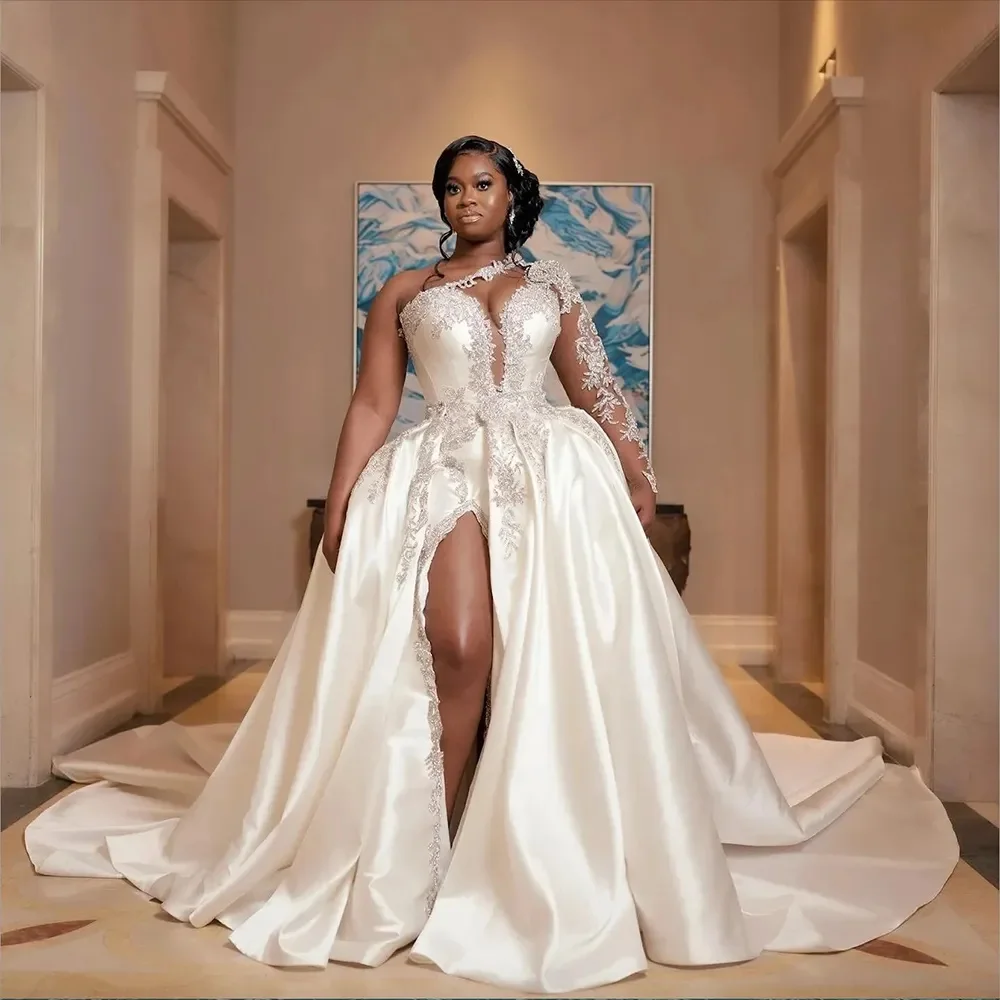 African Appliques One Shoulder Wedding Dresses A Line Sexy Side Slit Bride Gowns Elegant Formal Beach Party Woman's Vestidos
African Appliques One Shoulder Wedding Dresses A Line Sexy Side Slit Bride Gowns Elegant Formal Beach Party Woman's Vestidos