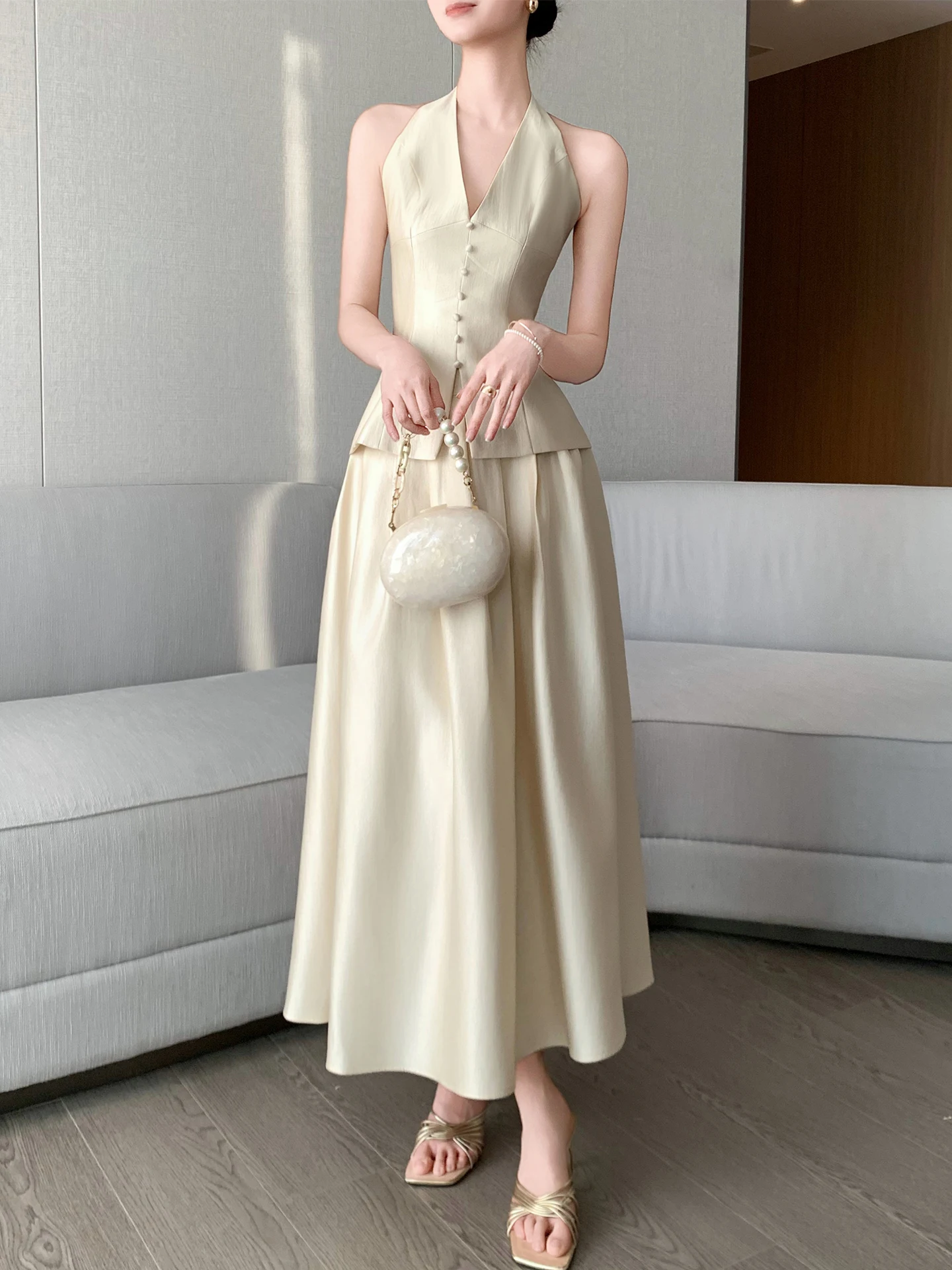 Champagne High Waist Midi Skirt Women's Spring Summer Elegant Drape Slimming A-Line Umbrella Skirt with Inner
Champagne High Waist Midi Skirt Women's Spring Summer Elegant Drape Slimming A-Line Umbrella Skirt with Inner