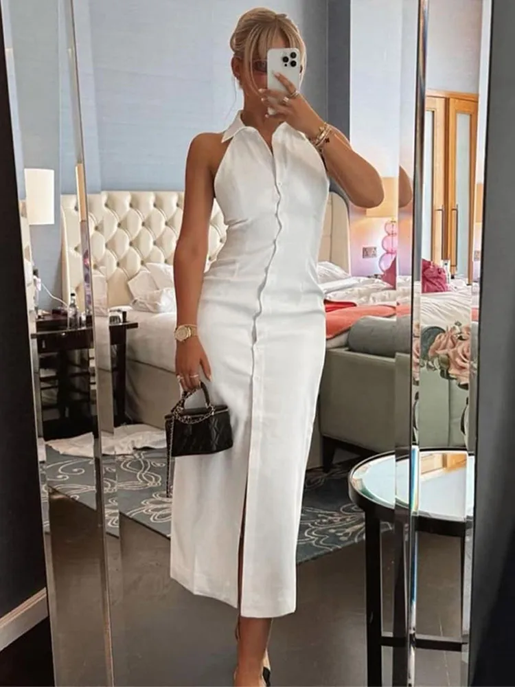 Elegant Female Solid Single Breasted Long Dresses Fashion Lapel Sleeveless Slim Robes Chic Lady Commuting High Street Wear
Elegant Female Solid Single Breasted Long Dresses Fashion Lapel Sleeveless Slim Robes Chic Lady Commuting High Street Wear