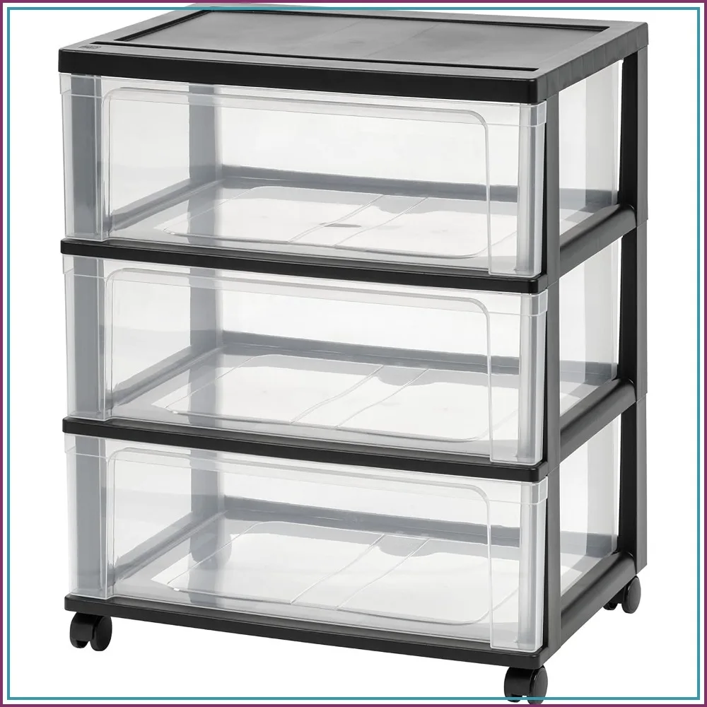 3-Drawer Plastic Storage Cart with Wheels, Wide, Black, for Art Supplies, Bathroom, Dorm, Bedroom, Laundry
3-Drawer Plastic Storage Cart with Wheels, Wide, Black, for Art Supplies, Bathroom, Dorm, Bedroom, Laundry