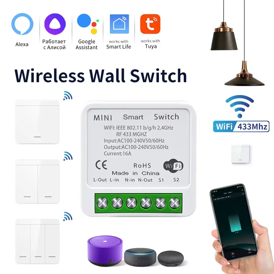 Wifi RF 433MHz Smart Light Switch Tuya Smart Life App Alexa Google Home Alice Voice Control Wireless Wall Panel Switch Module
Wifi RF 433MHz Smart Light Switch Tuya Smart Life App Alexa Google Home Alice Voice Control Wireless Wall Panel Switch Module
