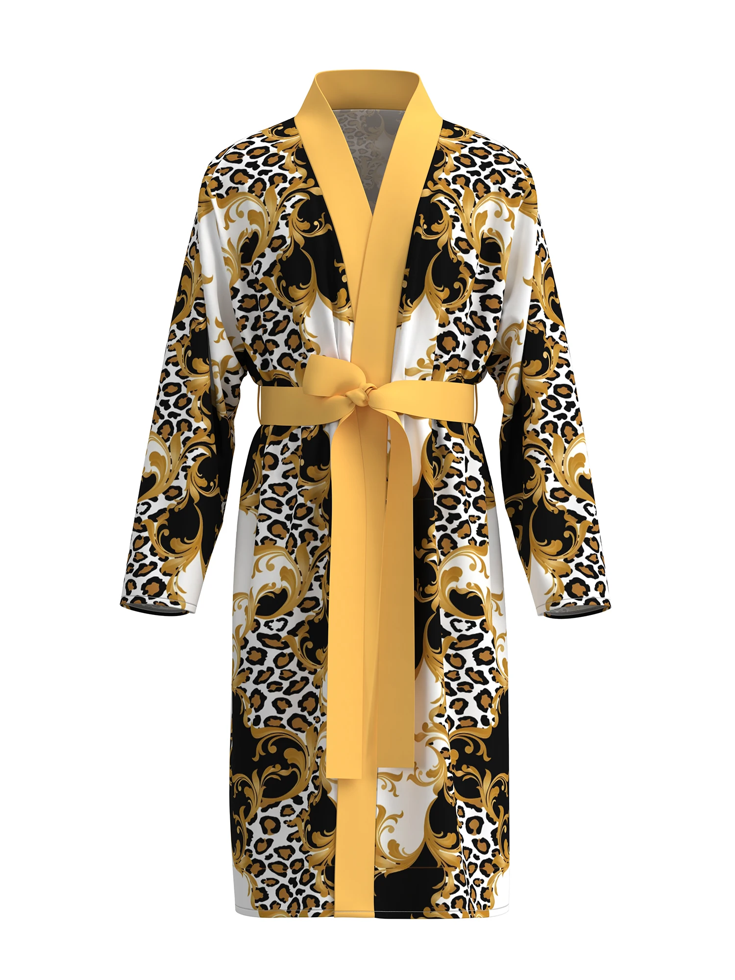 Men's bathrobe 3D printed leopard print chain pattern bathrobe skin-friendly quick-drying spring and autumn thin style with belt
Men's bathrobe 3D printed leopard print chain pattern bathrobe skin-friendly quick-drying spring and autumn thin style with belt
