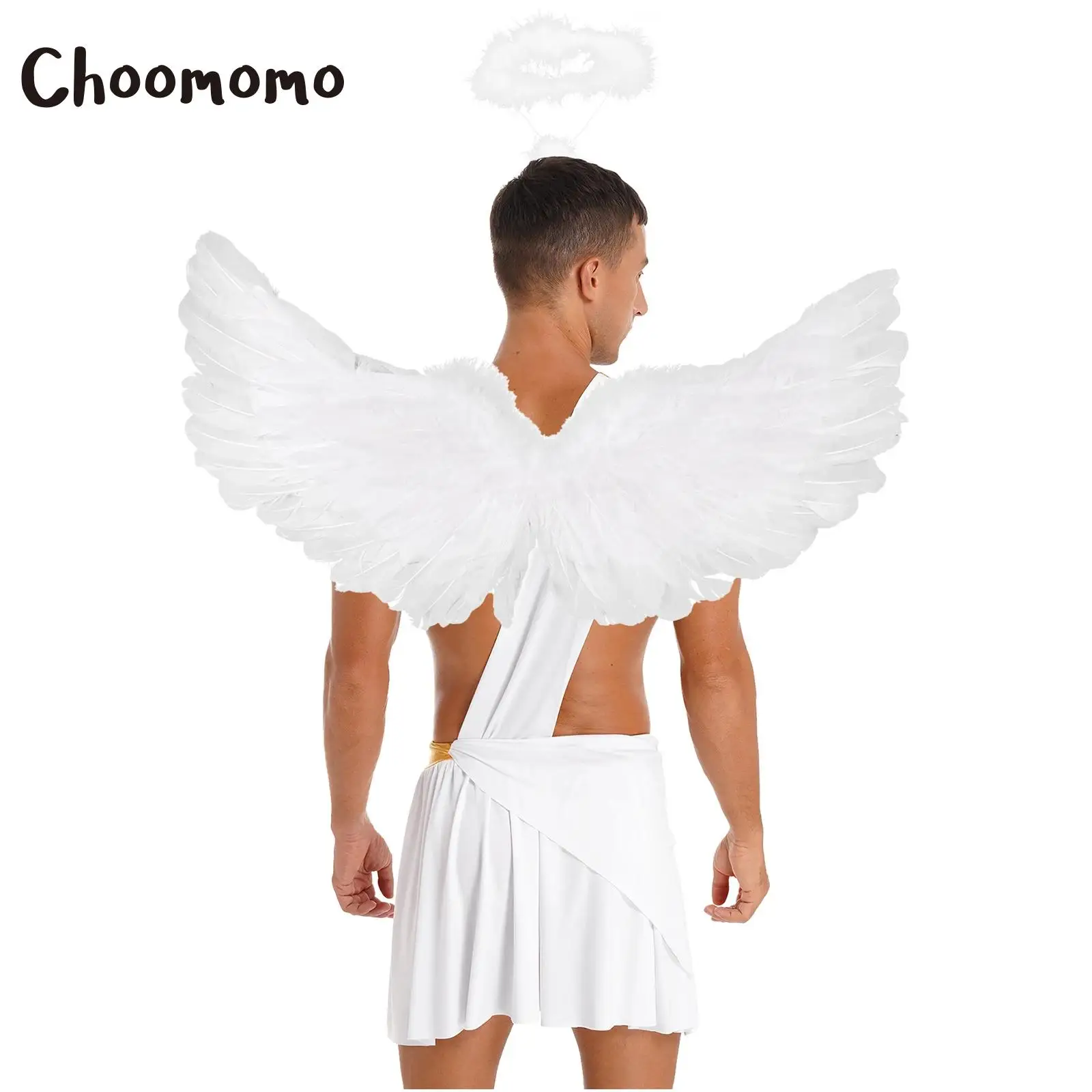 Men Ancient Greek God Costume One Shoulder Strap Skirt with Feather Angel Wing Hair Hoop Halloween Cosplay Knight Warrior Outf
Men Ancient Greek God Costume One Shoulder Strap Skirt with Feather Angel Wing Hair Hoop Halloween Cosplay Knight Warrior Outf