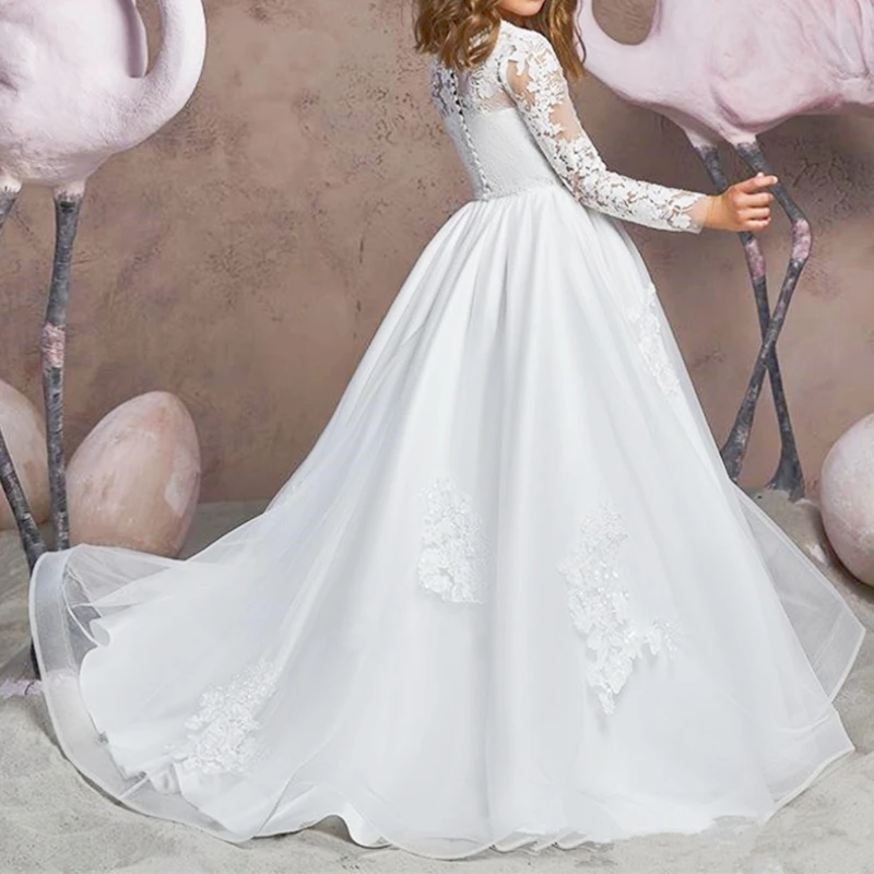 White Long Sleeves Flower Girl Applique Pageant For Weddings Prince Party Gown For Kid Floor Length Girls Evening Dress
White Long Sleeves Flower Girl Applique Pageant For Weddings Prince Party Gown For Kid Floor Length Girls Evening Dress