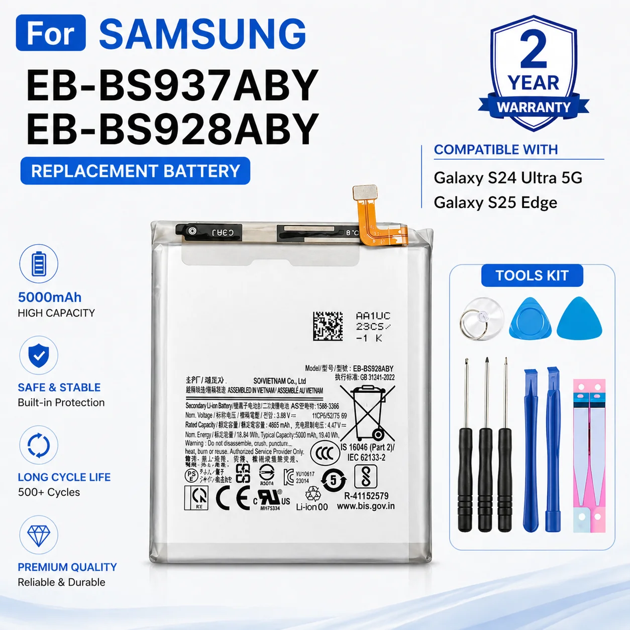 Brand New Replacement Battery With Tools For Samsung Galaxy S24 Ultra 5G S25 Edge
Brand New Replacement Battery With Tools For Samsung Galaxy S24 Ultra 5G S25 Edge