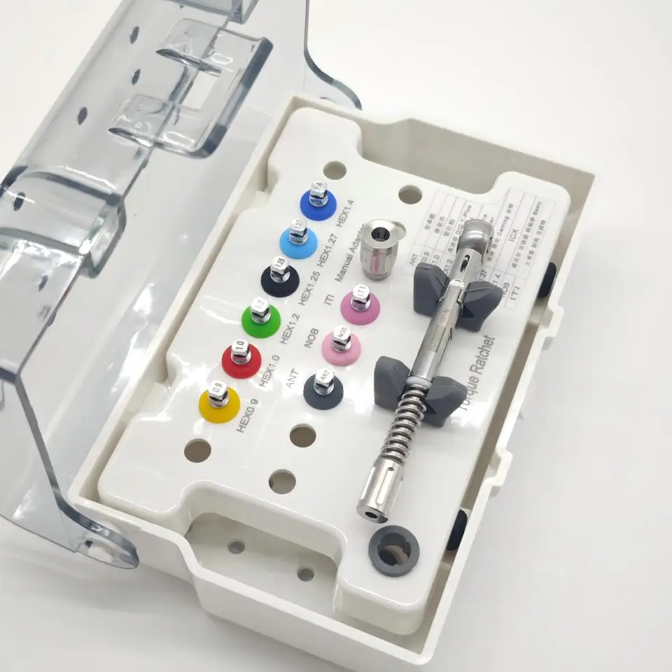 Dental Implant Prosthetic Kit Autoclavable Torque Control Wrench Ratchet with 9 Pcs Square Drivers Dentistry Box
Dental Implant Prosthetic Kit Autoclavable Torque Control Wrench Ratchet with 9 Pcs Square Drivers Dentistry Box