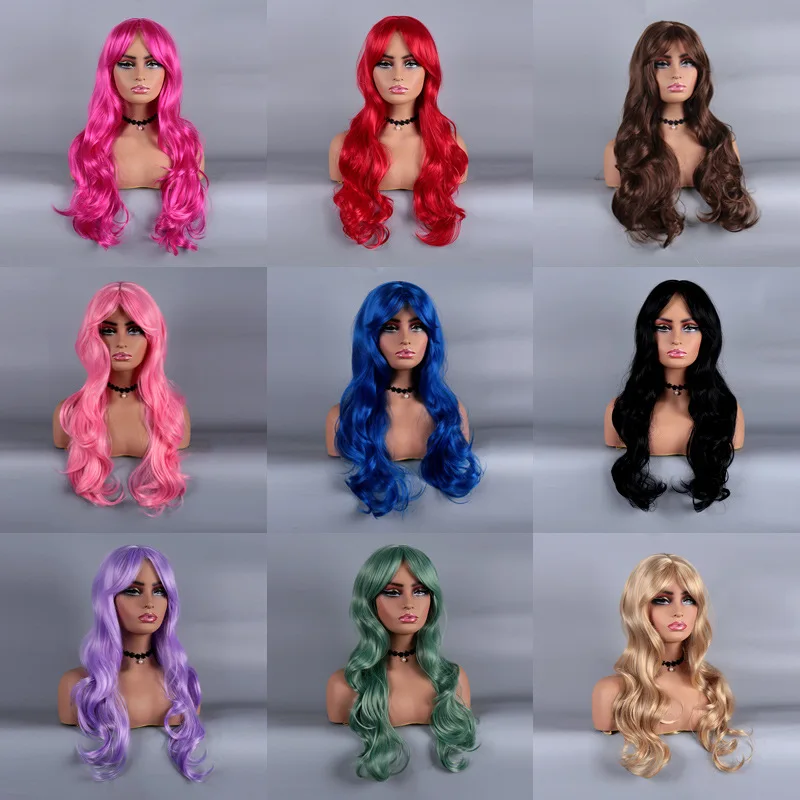 Европейский и американский женский длинный вьющийся парик с челкой на средней части, разноцветный
Европейский и американский женский длинный вьющийся парик с челкой на средней части, разноцветный