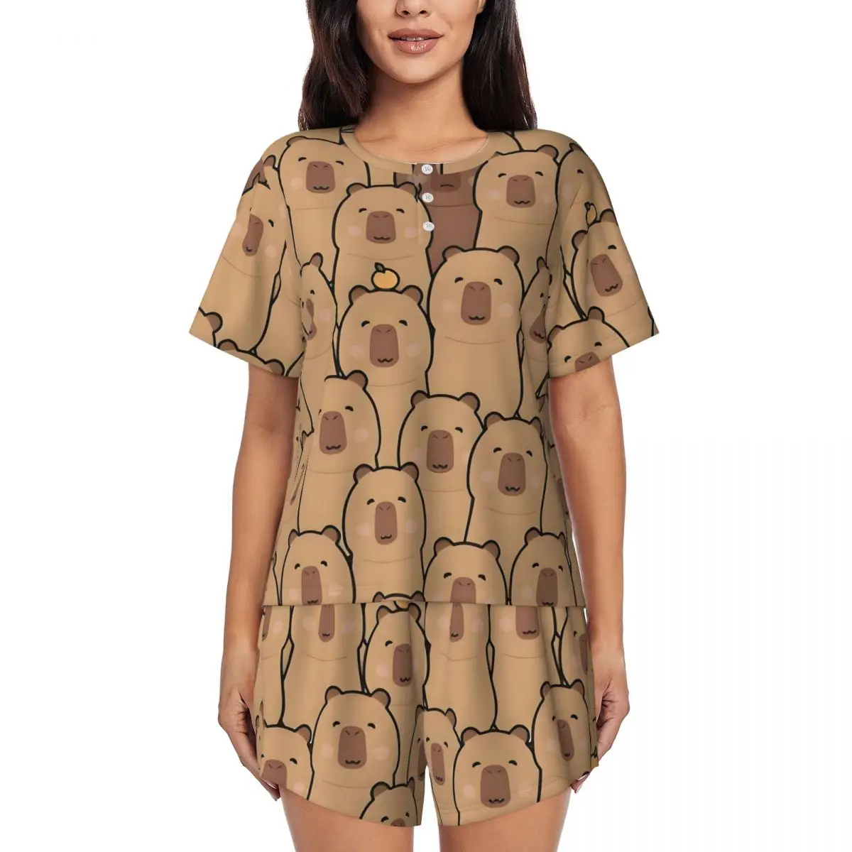 Custom Women Cartoon Capybara Pajamas Set Print Short Sleeve Sleepwear Loungewear Pjs 2 Piece Sets
Custom Women Cartoon Capybara Pajamas Set Print Short Sleeve Sleepwear Loungewear Pjs 2 Piece Sets