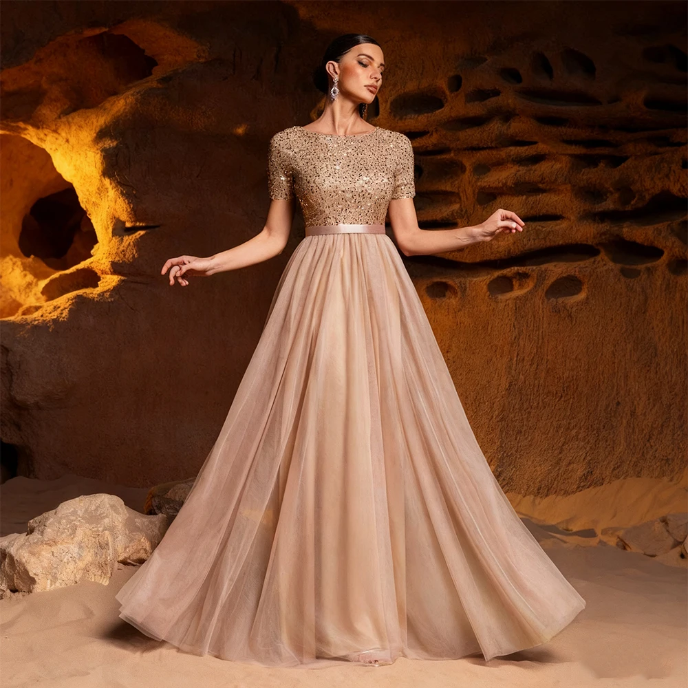 Arya Champagne Elegant Evening Dresses Tulle for Floor-Length Boat Neck Prom Dress A-line Sequin Robes De Soirée Customized
Arya Champagne Elegant Evening Dresses Tulle for Floor-Length Boat Neck Prom Dress A-line Sequin Robes De Soirée Customized