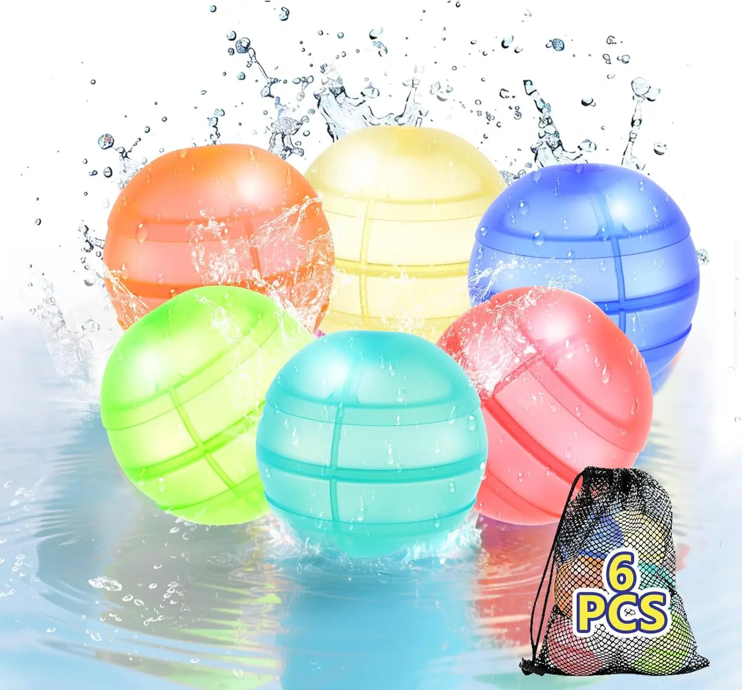 6 Pack Reusable Silicone Water Balloons, Quick Fill Self Sealing, Outdoor Splash Toys for Kids & Adults, Pool Beach Summer Fun
6 Pack Reusable Silicone Water Balloons, Quick Fill Self Sealing, Outdoor Splash Toys for Kids & Adults, Pool Beach Summer Fun