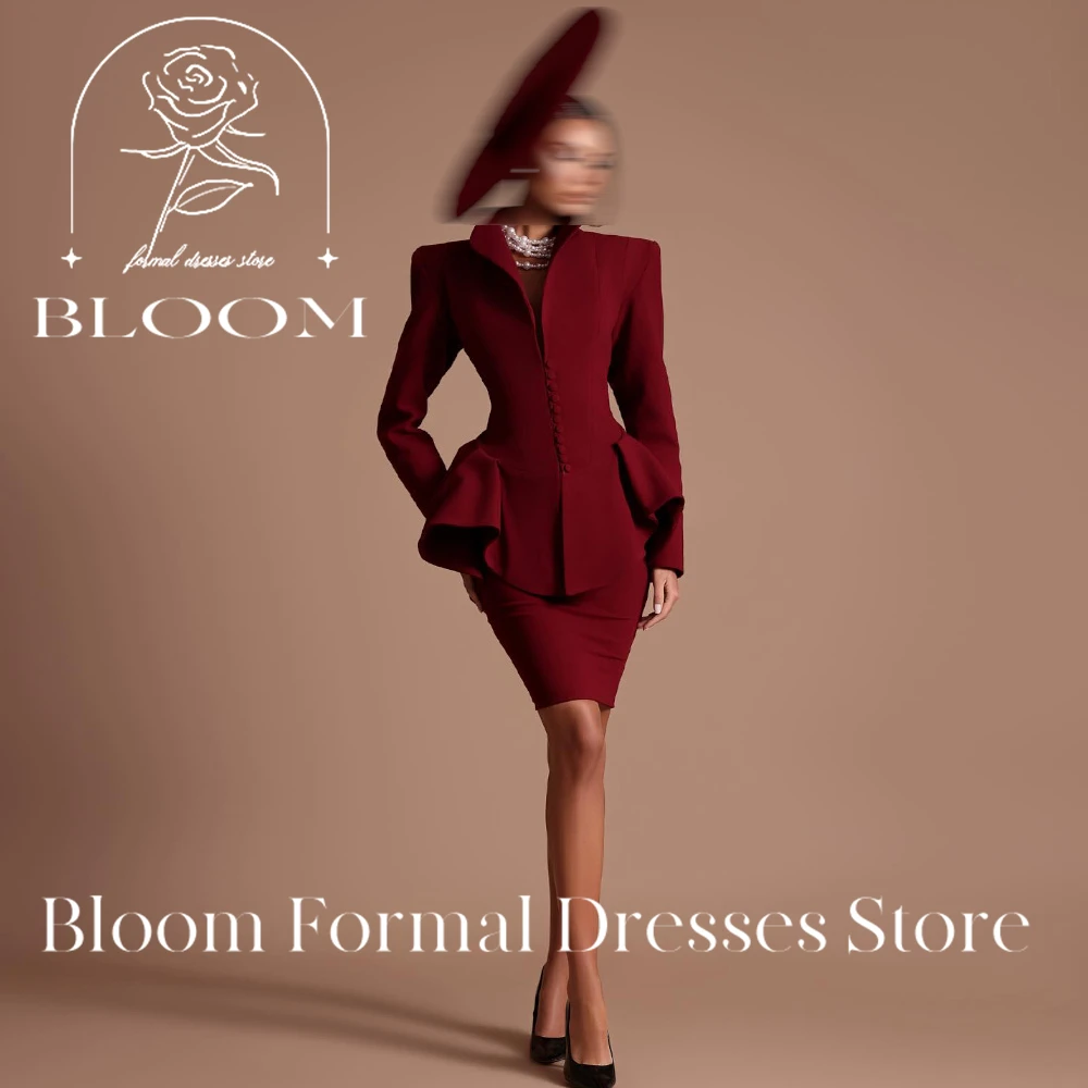Bloom Customized Structured High Collar Long Sleeve Peplum Design Burgundy Tailored Business Suit Set with Fitted Pencil Skirt
Bloom Customized Structured High Collar Long Sleeve Peplum Design Burgundy Tailored Business Suit Set with Fitted Pencil Skirt