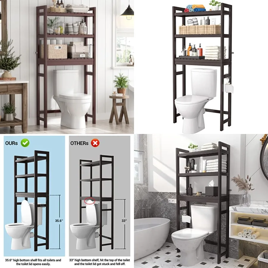 Over The Toilet Storage, Bamboo 3-Tier Over-The-Toilet Space Saver Organizer Rack, Stable Freestanding Above Toilet Stand with
Over The Toilet Storage, Bamboo 3-Tier Over-The-Toilet Space Saver Organizer Rack, Stable Freestanding Above Toilet Stand with