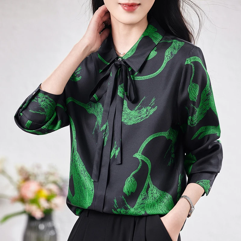 New 100% Real Silk Twill Women's Print Shirt Long Sleeve Elegant Fashion Shirts Blouses Women Tops Office Lady Bow Blouse
New 100% Real Silk Twill Women's Print Shirt Long Sleeve Elegant Fashion Shirts Blouses Women Tops Office Lady Bow Blouse