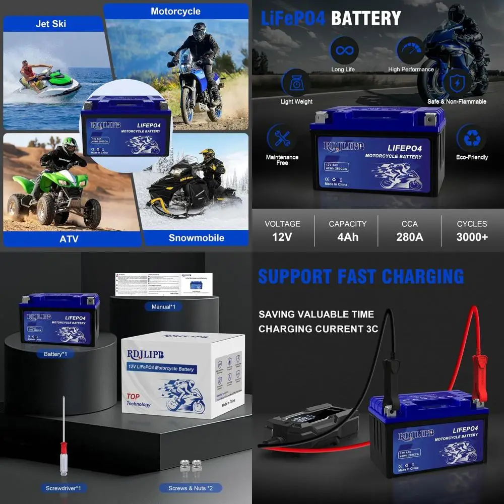 YTX12-BS литиевый аккумулятор для мотоцикла LiFePO4, аккумулятор 12 В, 4 Ач, 280 CCA Powersports с интеллектуальным BMS и ЖК-дисплеем, совместимый с
YTX12-BS литиевый аккумулятор для мотоцикла LiFePO4, аккумулятор 12 В, 4 Ач, 280 CCA Powersports с интеллектуальным BMS и ЖК-дисплеем, совместимый с