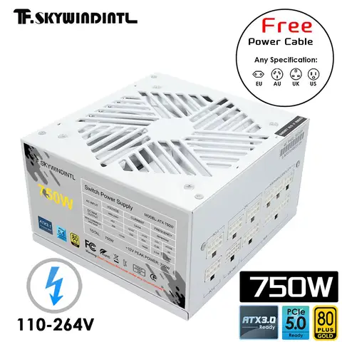 Biały zasilacz 750W 850W 1000W 1200W Watt PCIE 5.0 ATX 3.0 80Plus Gold Full Modular do komputera gamingowego