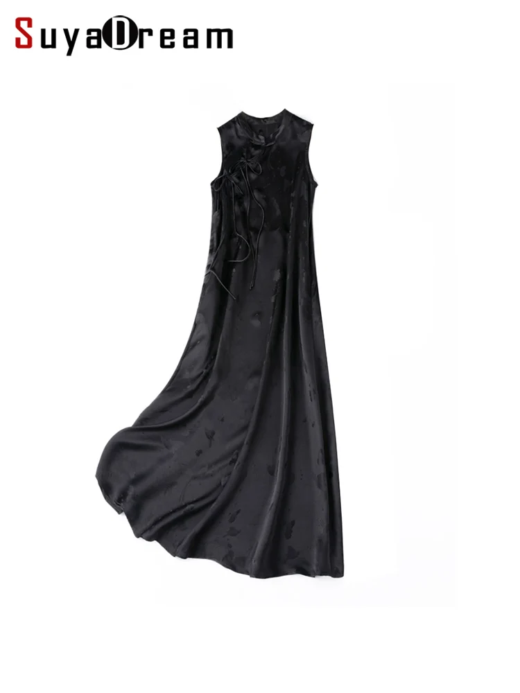 SuyaDream, Women Long Dresses, 100%Real Silk, Sleeveless, A-line, Black Dress, 2025 Spring Summer Clothes
SuyaDream, Women Long Dresses, 100%Real Silk, Sleeveless, A-line, Black Dress, 2025 Spring Summer Clothes