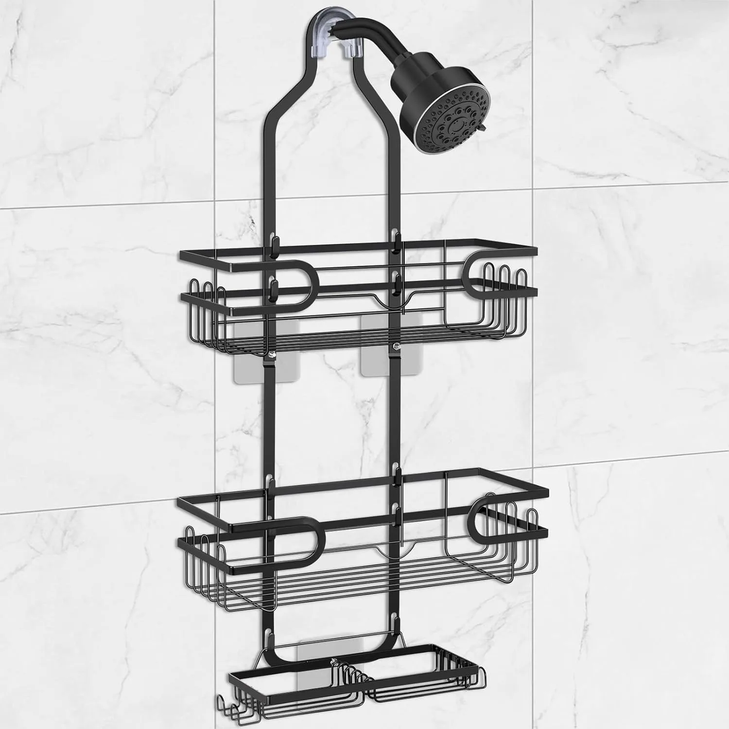 Shower Caddy Hanging Over Head Shower Storage Rack Basket with Hooks for Razor and Sponge Rustproof No Drilling Accessories for