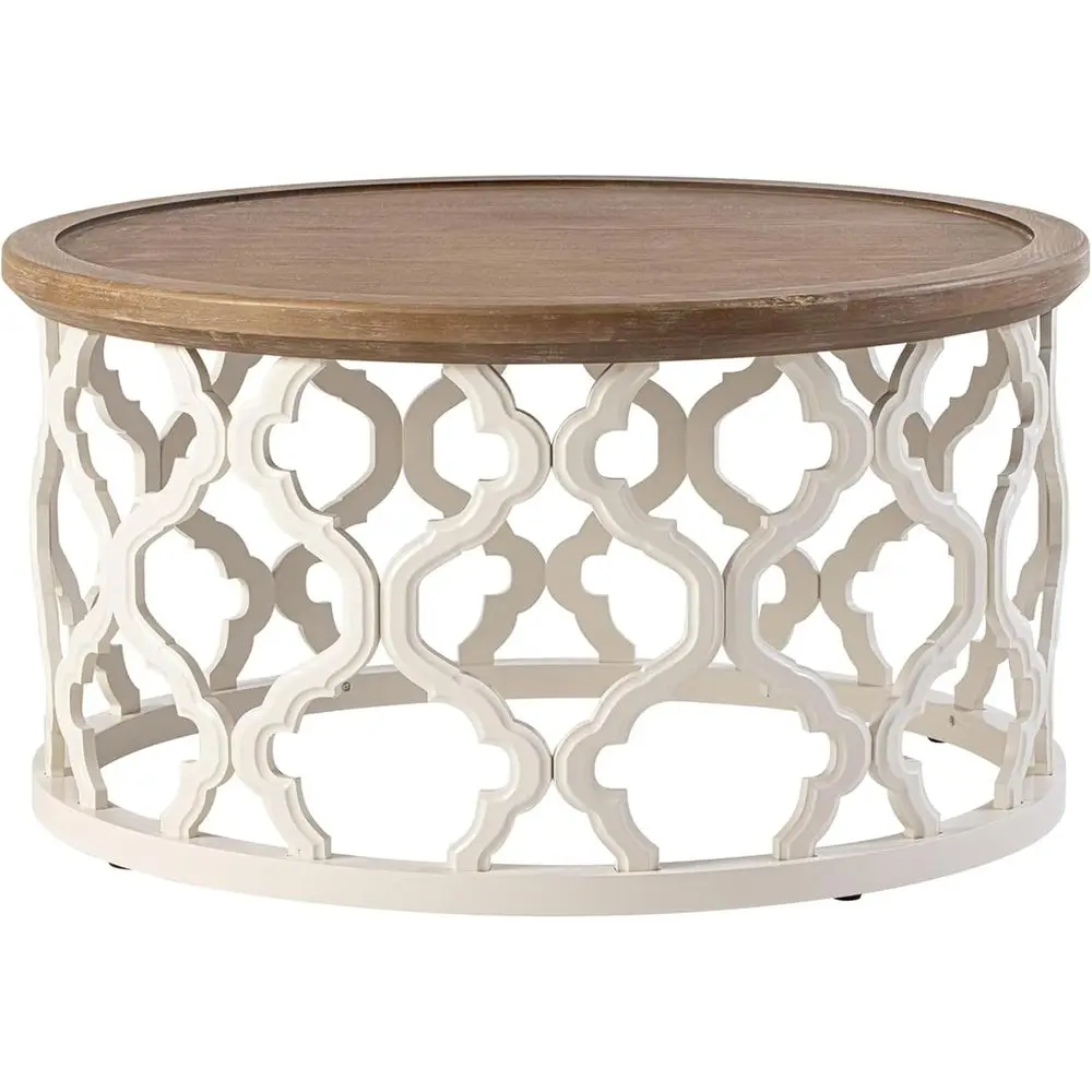 armhouse Round Coee Table, Distred Wood Tray Top with Curved Moti Base, Rustic Boho rench Country Living Room Table, White
armhouse Round Coee Table, Distred Wood Tray Top with Curved Moti Base, Rustic Boho rench Country Living Room Table, White