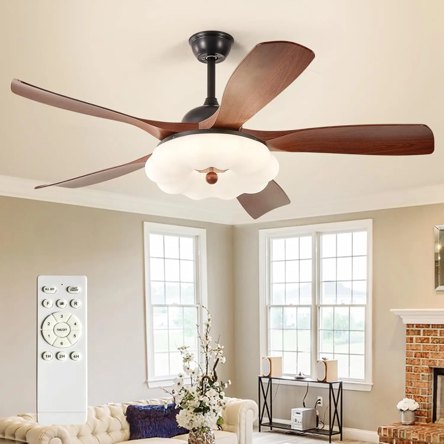 46-Inch Ceiling Fan with Light and Remote Control - Low Profile Cloud Design, 5 Walnut Blades, Quiet Reversible DC Motor for Outdoor and Living Room
46-Inch Ceiling Fan with Light and Remote Control - Low Profile Cloud Design, 5 Walnut Blades, Quiet Reversible DC Motor for Outdoor and Living Room