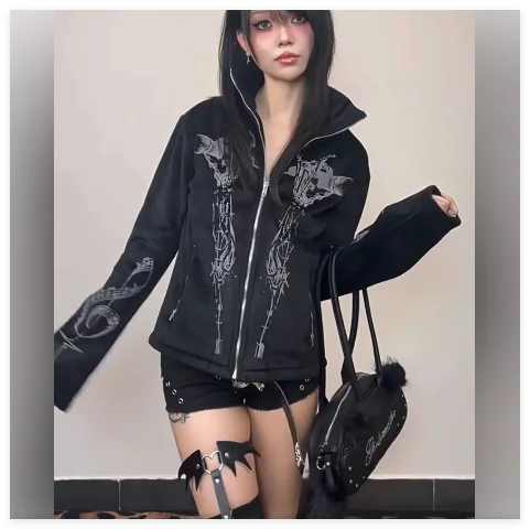 Y2k Subculture Cosplay Cool Personality Stand Up Collar Zipper Street Coat Ladies Dark Goth Print Slim Black Jacket Tops Women
Y2k Subculture Cosplay Cool Personality Stand Up Collar Zipper Street Coat Ladies Dark Goth Print Slim Black Jacket Tops Women