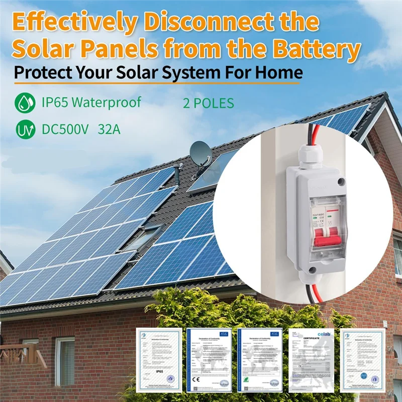 AT51-Solar Panel Disconnect Switch DC 500V Solar Circuit Breaker Box 32Amp IP65 Waterproof Miniature Circuit Breaker Solar PV
AT51-Solar Panel Disconnect Switch DC 500V Solar Circuit Breaker Box 32Amp IP65 Waterproof Miniature Circuit Breaker Solar PV