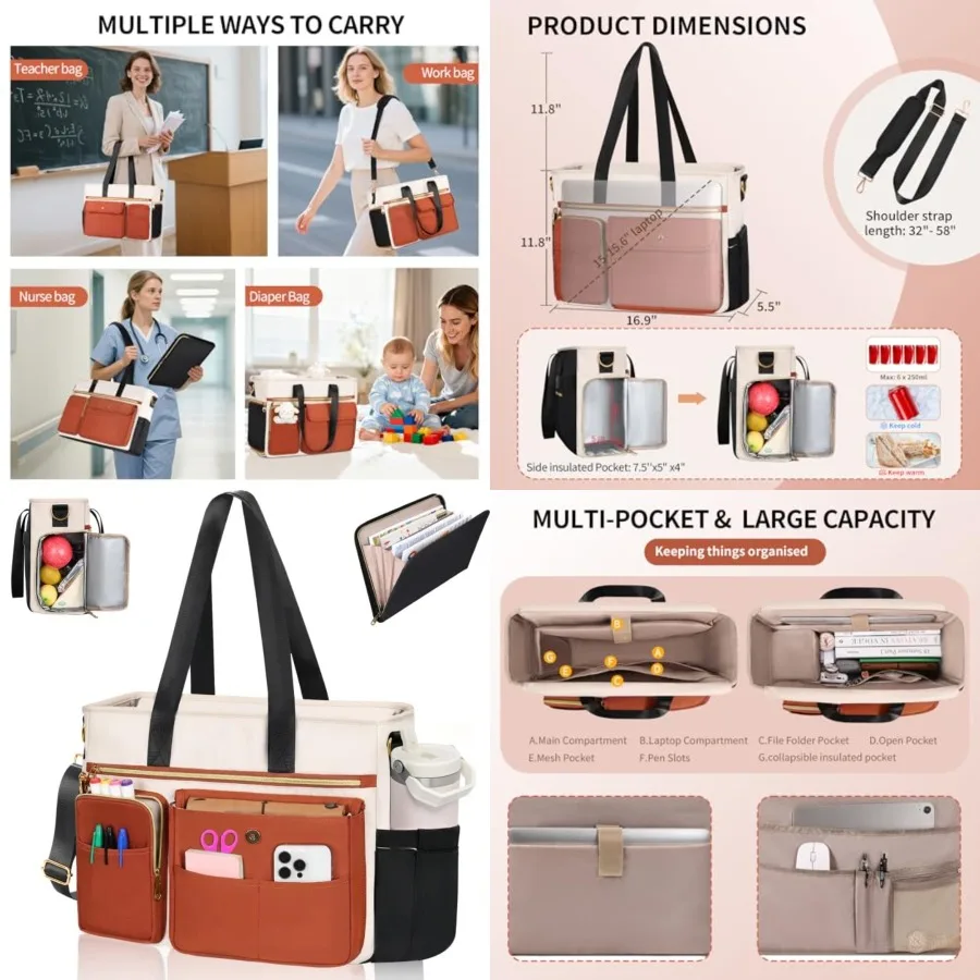 ESTARER Teacher Tote Bag for Women 2Pcs, '' Laptop Work Bag Computer Bag w/File Folder and Insulated Pocket, Large Water-resist
ESTARER Teacher Tote Bag for Women 2Pcs, '' Laptop Work Bag Computer Bag w/File Folder and Insulated Pocket, Large Water-resist