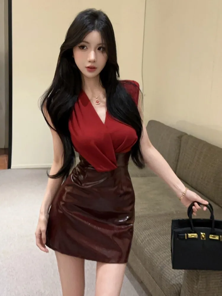 Sexy Deep V-ne Splice Leather Skirt Dr Slim Fit Waist Cinched ort A-Line Women's Ciwalk Spring Autumn Knitted Dr
Sexy Deep V-ne Splice Leather Skirt Dr Slim Fit Waist Cinched ort A-Line Women's Ciwalk Spring Autumn Knitted Dr