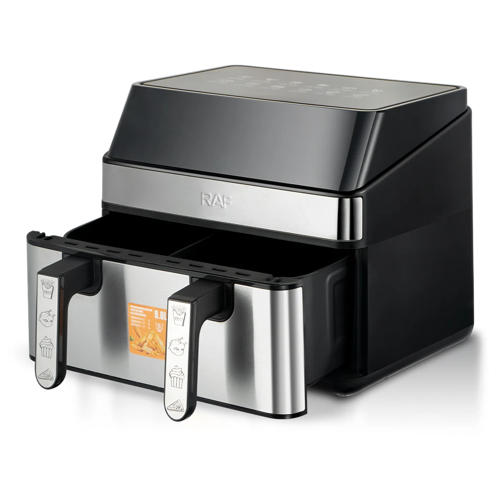 RAF 2000W Air Fryer Two Fried Baskets 4.5L+4.5L Touch Screen Control Guided Cooking Prompts Express Heat System
RAF 2000W Air Fryer Two Fried Baskets 4.5L+4.5L Touch Screen Control Guided Cooking Prompts Express Heat System