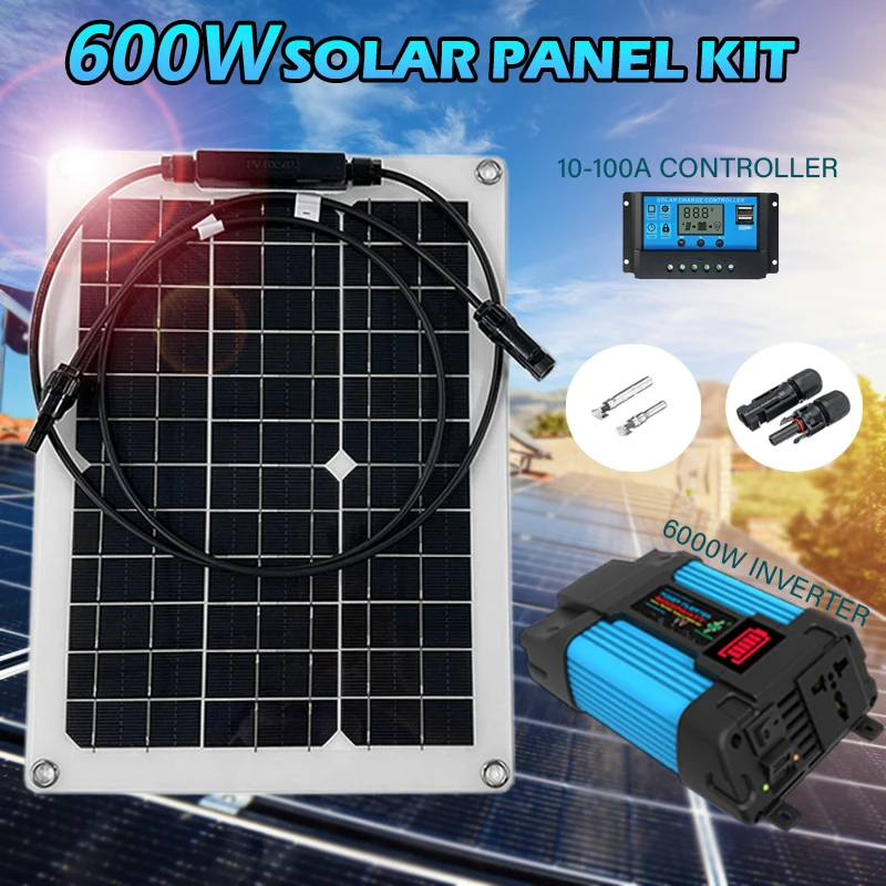 6000W 12V to 220V Solar Power System 600W Solar Panel 10-100A Charge Controller Complete Power Generation Kit Home Grid Camp
6000W 12V to 220V Solar Power System 600W Solar Panel 10-100A Charge Controller Complete Power Generation Kit Home Grid Camp