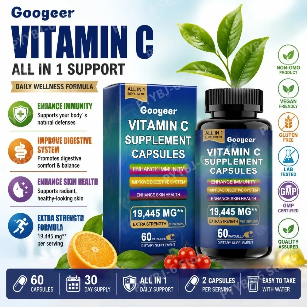 Googeer Vitamin C Supplement Capsules Extra Strength 60 CT, Gelatin Glycerin Sodium, Supports Immunity & Skin Wellness Daily
Googeer Vitamin C Supplement Capsules Extra Strength 60 CT, Gelatin Glycerin Sodium, Supports Immunity & Skin Wellness Daily