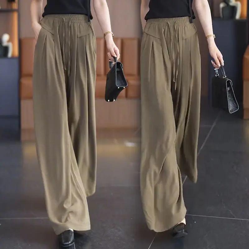 Ladies Simplicity Lacing High Waist Wide Leg Pants Summer New Loose Casual Pleated Trousers Women's Vintage All-match Straight
Ladies Simplicity Lacing High Waist Wide Leg Pants Summer New Loose Casual Pleated Trousers Women's Vintage All-match Straight