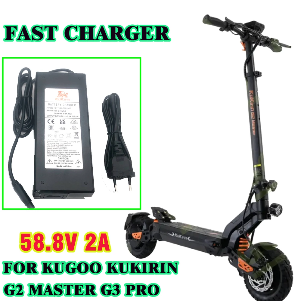 For Kugoo Kukirin G2 Master G3 Pro Electric Scooter with LED Sensor EU Certified Original 58.8V 2A Power Adapter Fast Charger
For Kugoo Kukirin G2 Master G3 Pro Electric Scooter with LED Sensor EU Certified Original 58.8V 2A Power Adapter Fast Charger