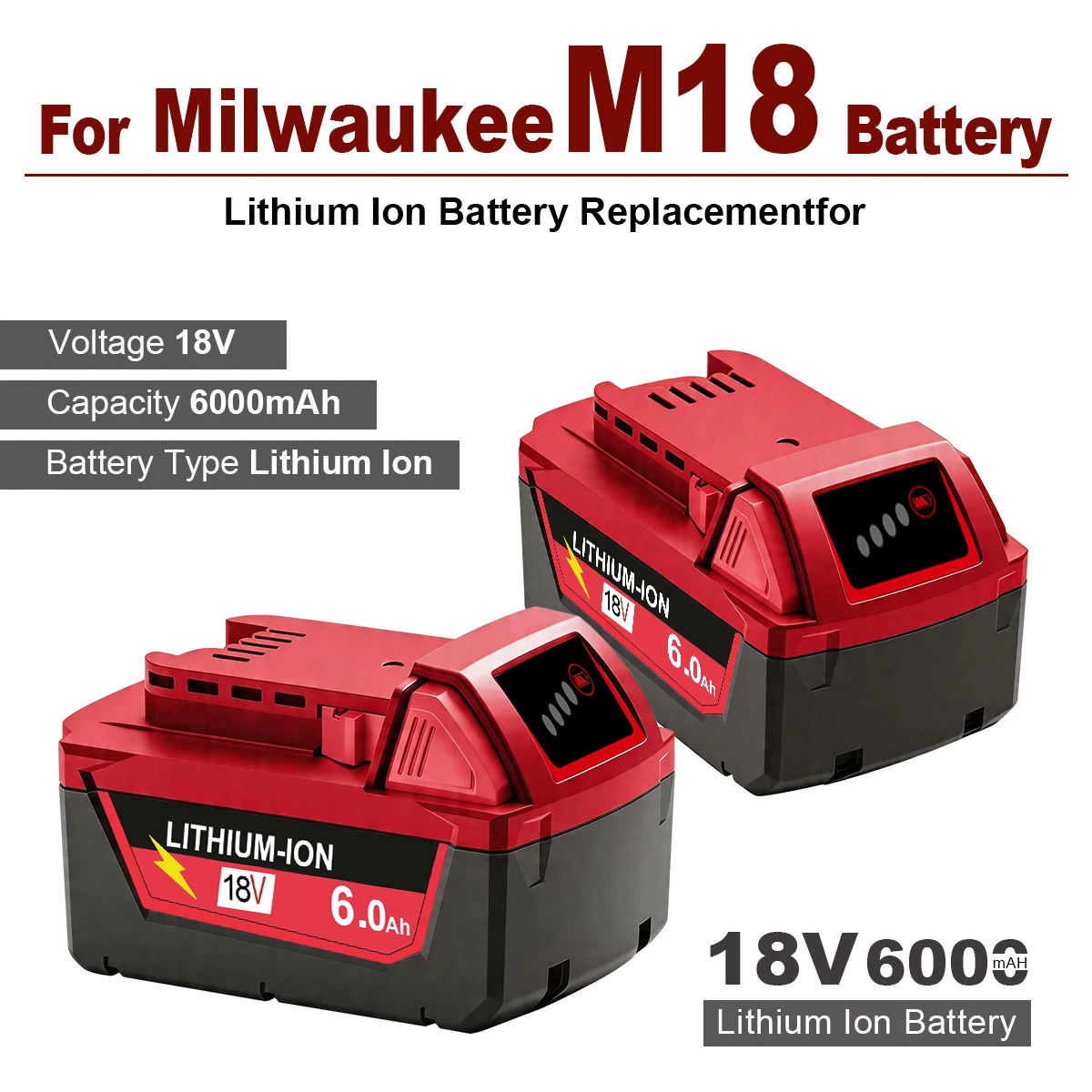 For Milwaukee M18 6.0Ah Battery and Charger Kit XC 6000mAh Replacement for 48-11-1860 M18B5 18V Li-ion Cordless Power Tool 18650
For Milwaukee M18 6.0Ah Battery and Charger Kit XC 6000mAh Replacement for 48-11-1860 M18B5 18V Li-ion Cordless Power Tool 18650