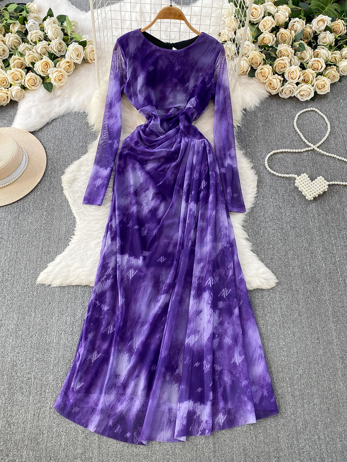 Elegant Long Sleeve Mesh Dress Women's Slimming Gown Summer High Waist Ankle Length Dyeing Effect Party Dress A-Line Skirt
Elegant Long Sleeve Mesh Dress Women's Slimming Gown Summer High Waist Ankle Length Dyeing Effect Party Dress A-Line Skirt