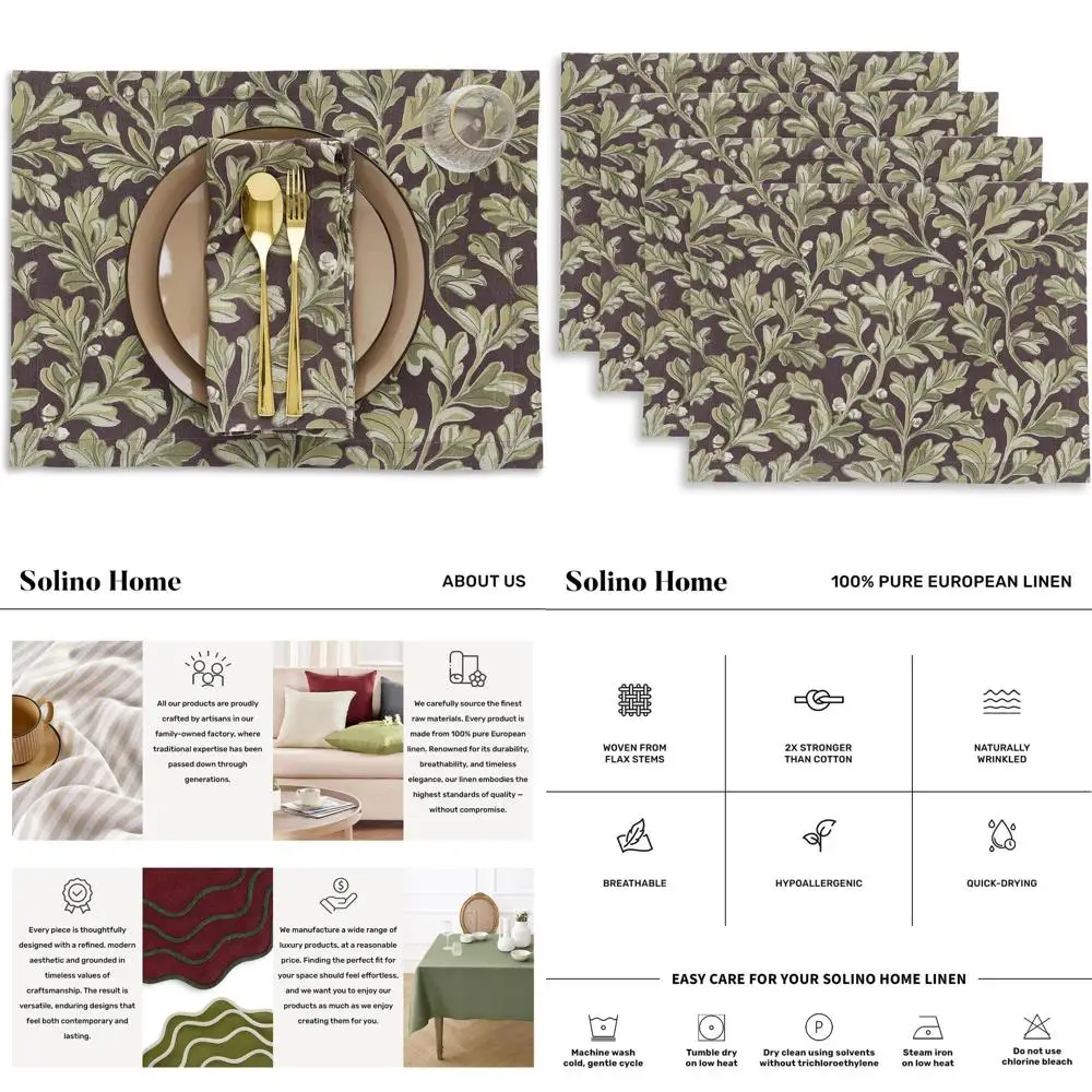 Autumn Floral 100% Linen Placemats Set, Green & Brown, 14x19 Inches for Thanksgiving & Christmas
Autumn Floral 100% Linen Placemats Set, Green & Brown, 14x19 Inches for Thanksgiving & Christmas